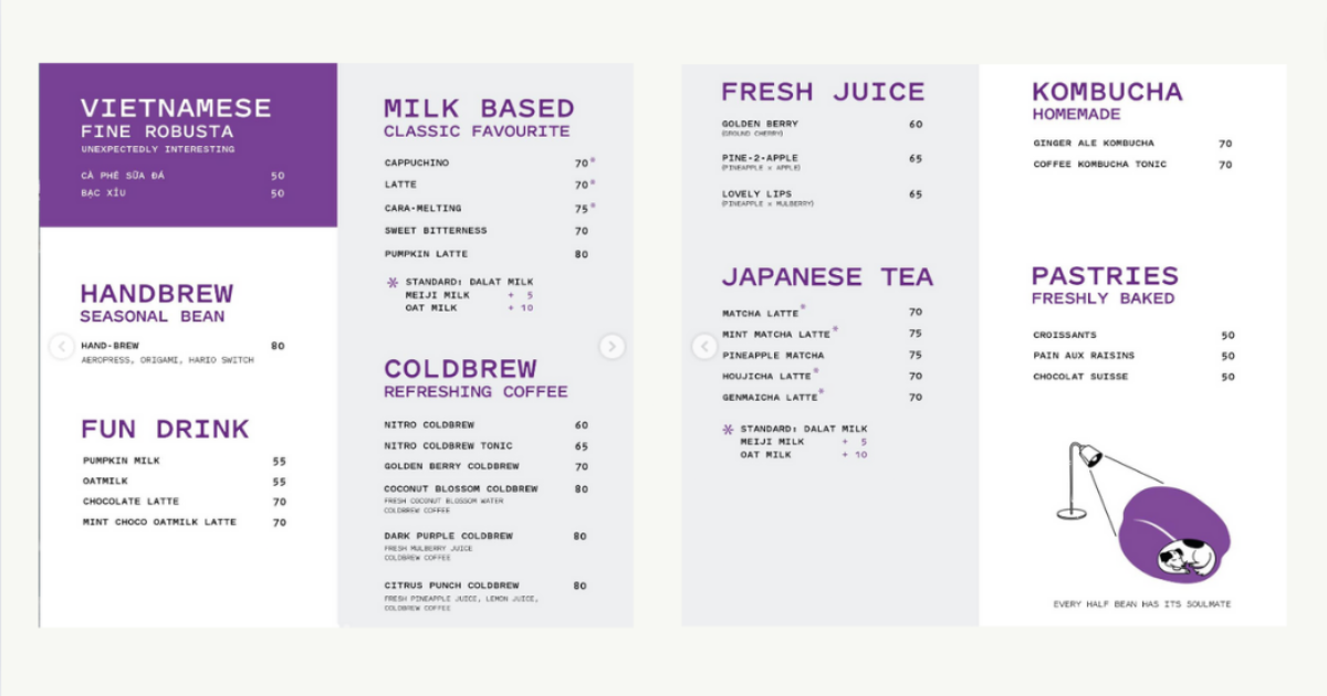 Menu Every Half Coffee Roasters