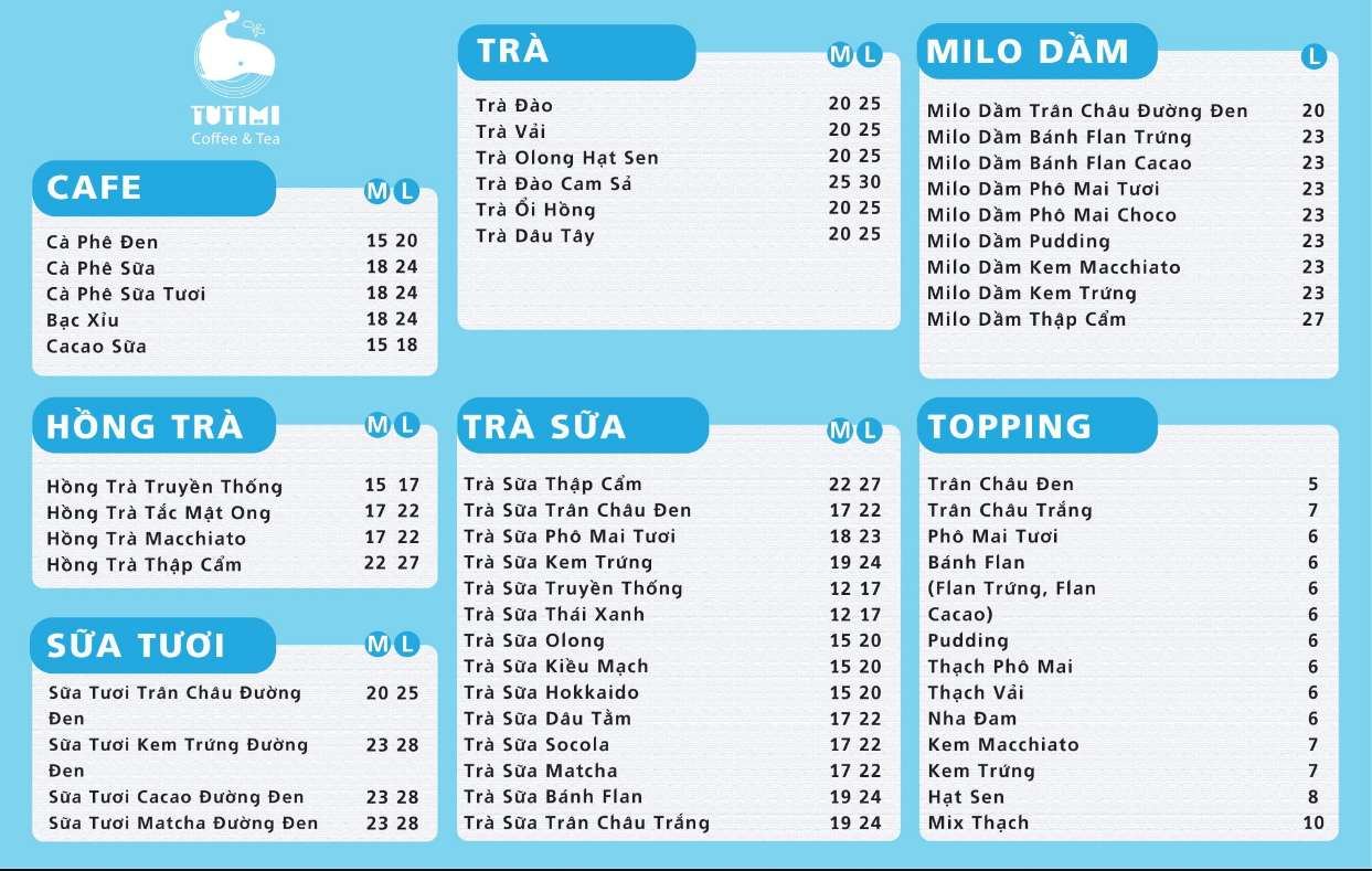 Menu Trà sữa TuTiMi