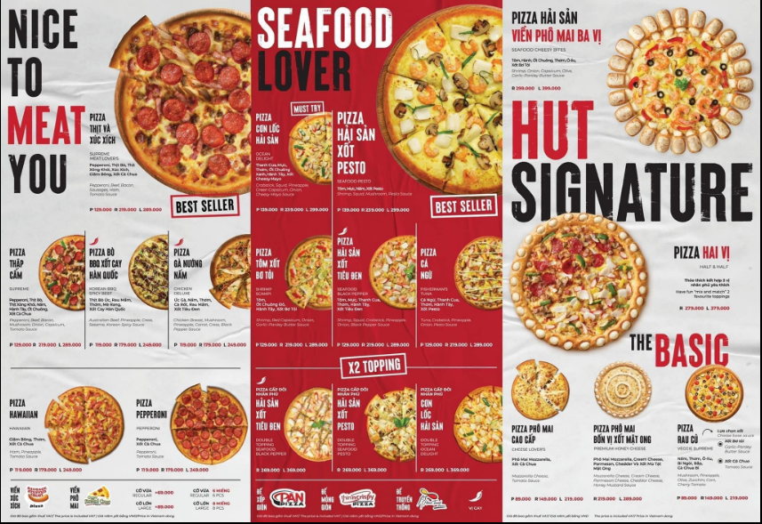 Menu pizza của Pizza Hut