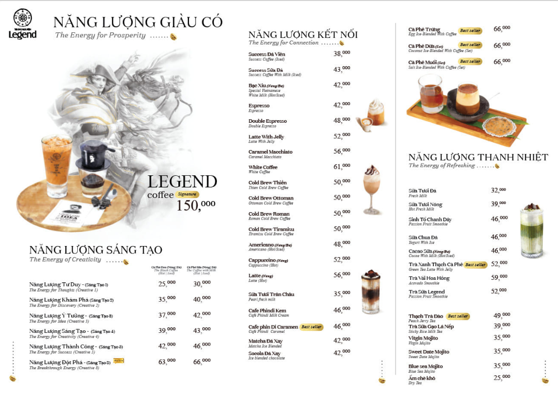 Menu Trung Nguyên Legend Café tại TP.HCM mới nhất