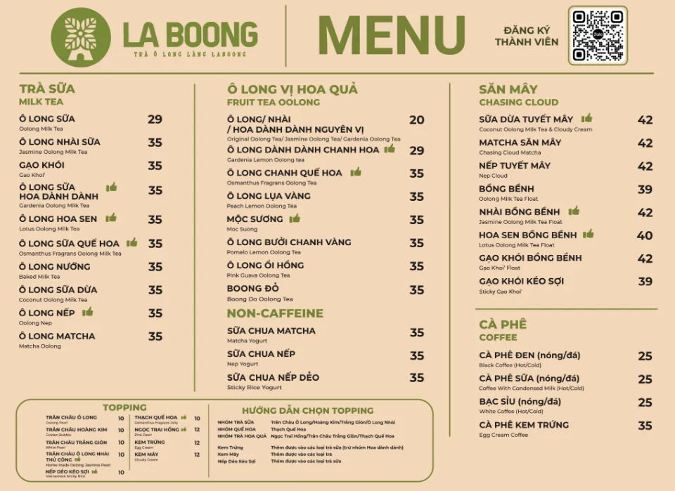 Menu Trà sữa LaBoong Sài Gòn mới nhất