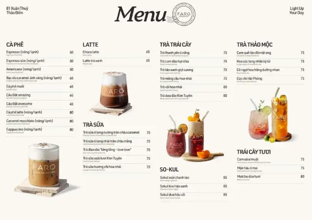 Menu hấp dẫn của Faro Cafe Thảo Điền 