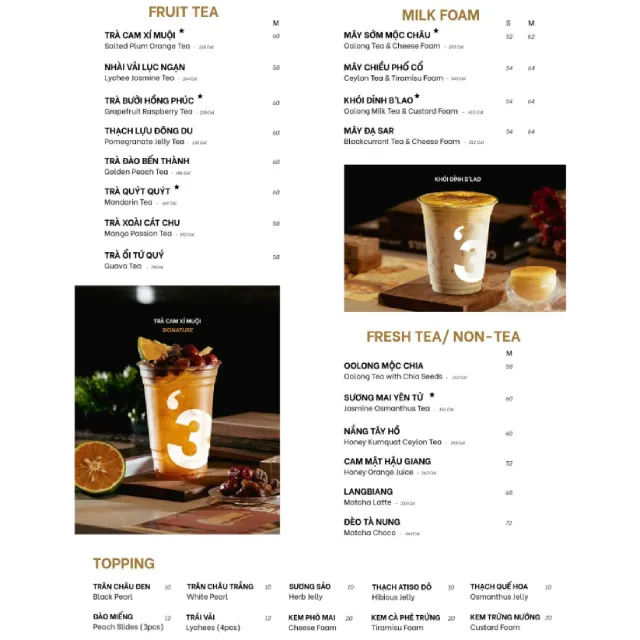 menu mới nhất của Three O’Clock