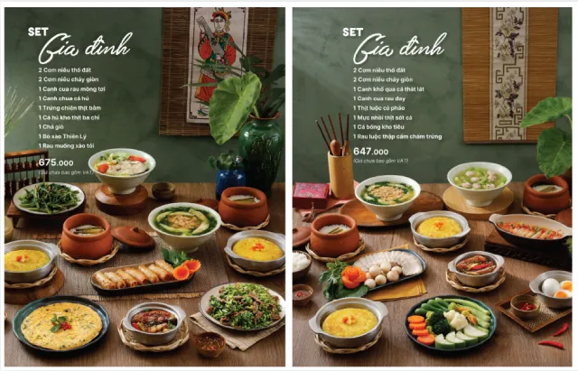 Combo Thiên Lý trong menu cơm niêu Thiên Lý