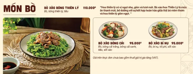 món bò trong menu cơm niêu Thiên Lý