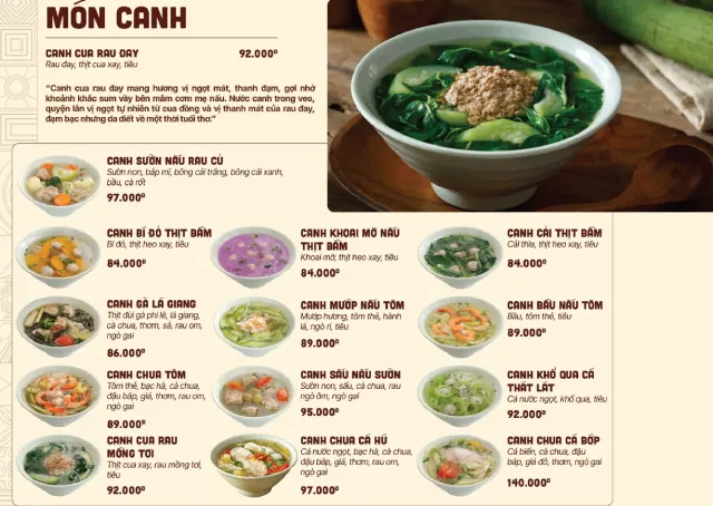 món canh trong menu cơm niêu Thiên Lý
