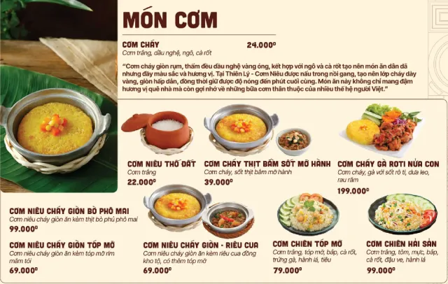món cơm trong menu cơm niêu Thiên Lý