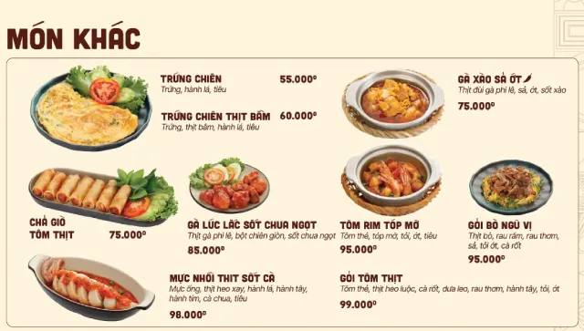 món khác trong menu cơm niêu Thiên Lý