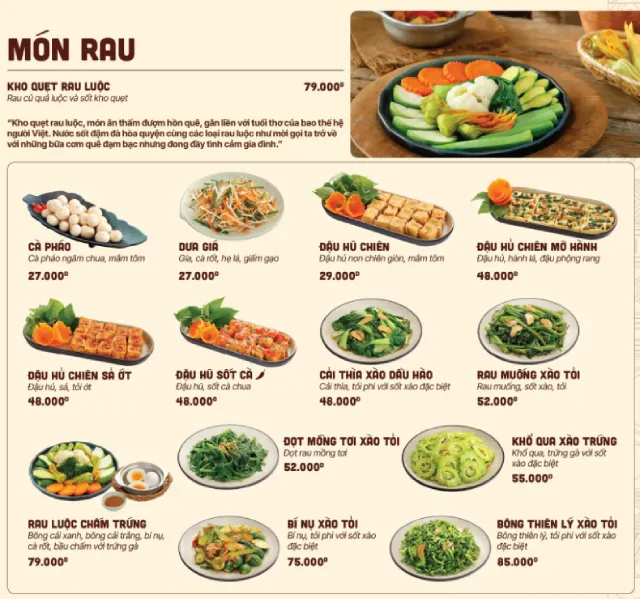 Món rau trong menu cơm niêu Thiên Lý