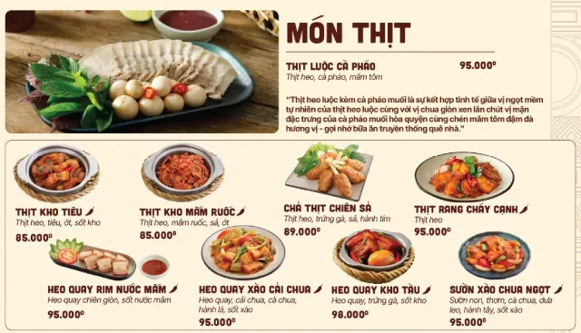 món thịt trong menu cơm niêu Thiên Lý