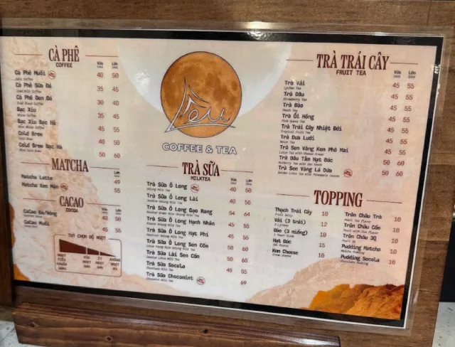menu bảng giá Lều - Coffee & Tea tại TP.HCM 