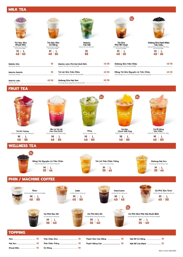 Cập nhật menu Chuk Tea & Coffee mới nhất